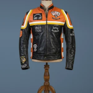 HDMM Mickey Rourke Marlboro Man Vintage Biker Real Leather Motorcycle Jacket, front view