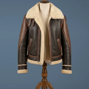 Katie McGrath Women B3 Bomber Flight Winter Pilot Real Sheepskin Shearling Black Leather Jacket, front view