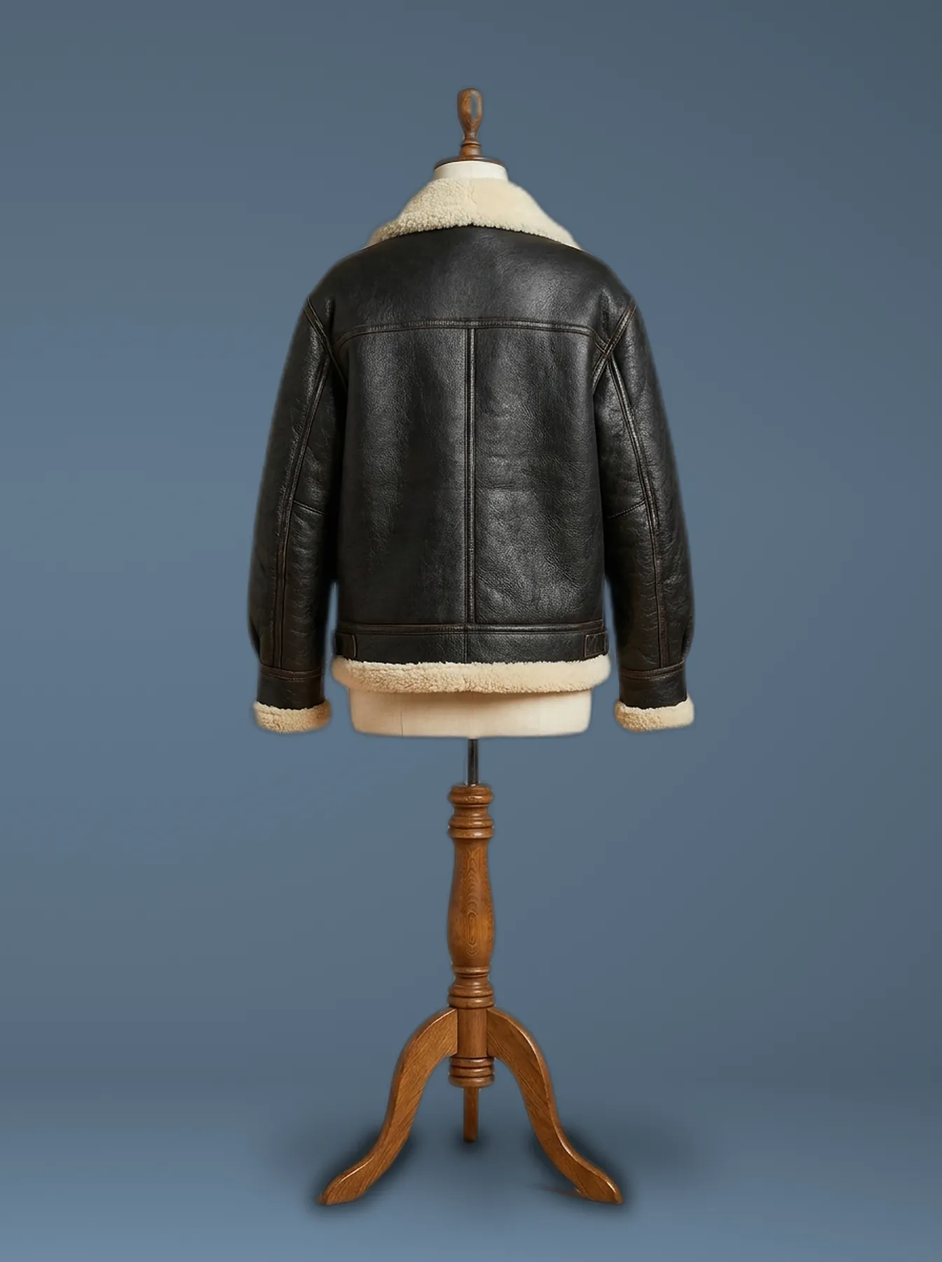 kim kardashian aviator pilot real sheepskin shearling black leather jacket back view