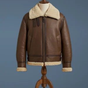 Men B3 USAF Aviator Real Shearling Brown Sheepskin Leather Flight Bomber Jacket, front view