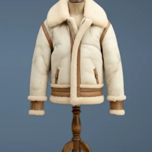 Men B6 RAF Aviator Real Shearling Off White Waxed Sheepskin Leather Flight Bomber Jacket, front view
