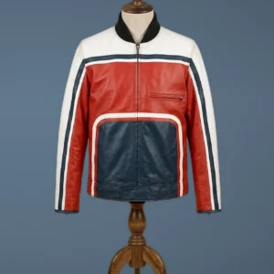 Men Biker Cafe Racer SlimFit Motorcycle Retro Vintage Multicolor Leather Jacket, front view