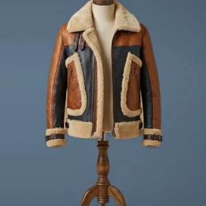 Men New B6 Bomber RAF Flying Aviator Pilot Real Sheepskin Shearling Tan Brown Leather Jacket, front view