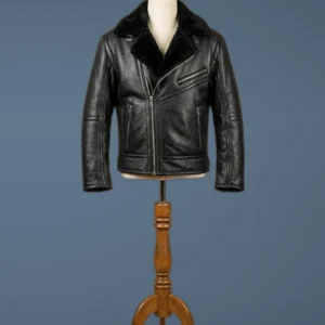 Men’s Aviator B6 Sheepskin Fur Shearling Bomber Black Leather Jacket, front view
