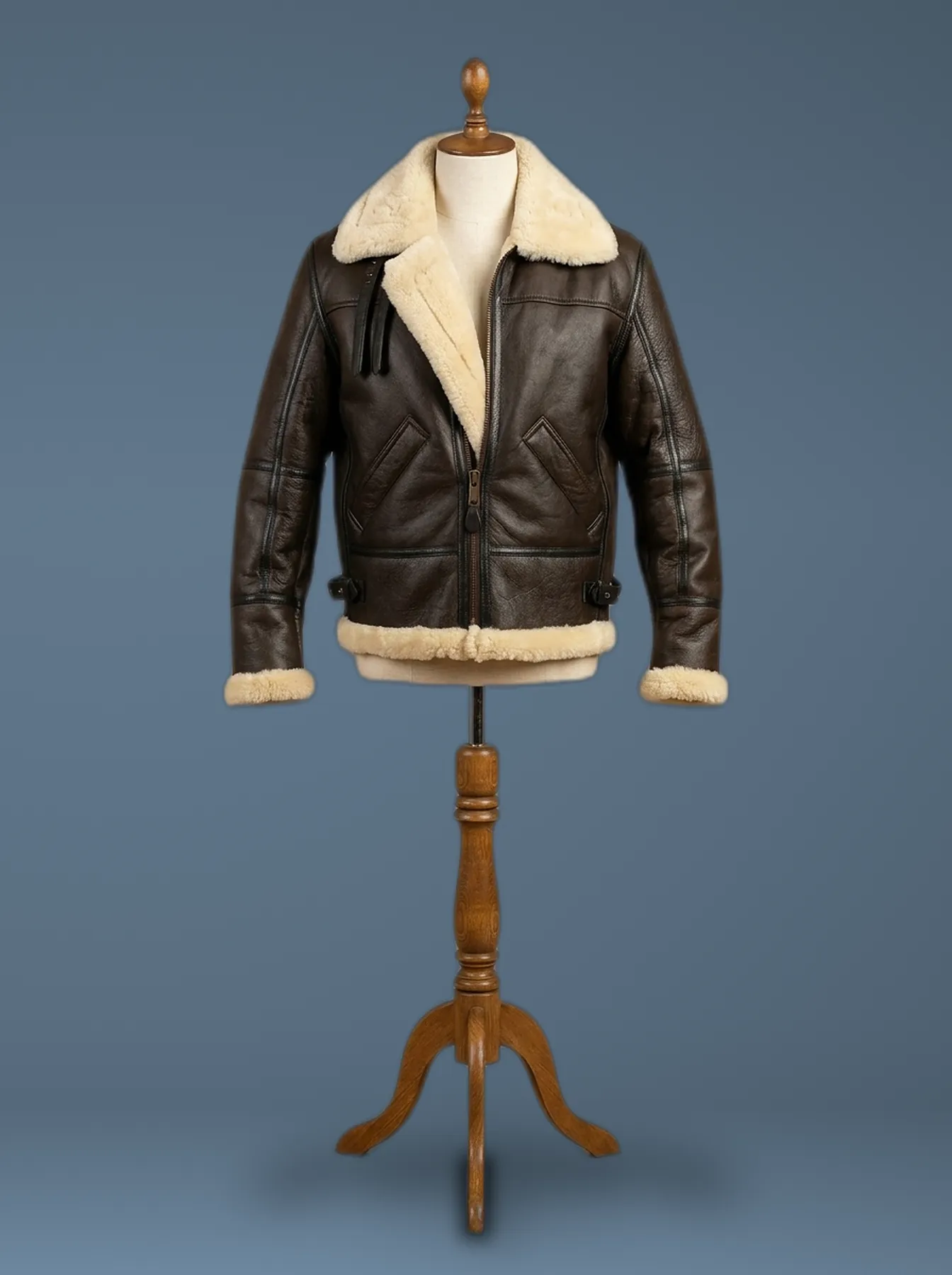 Men’s Aviator Brown Bomber Real Shearling Sheepskin Leather Jacket, front view