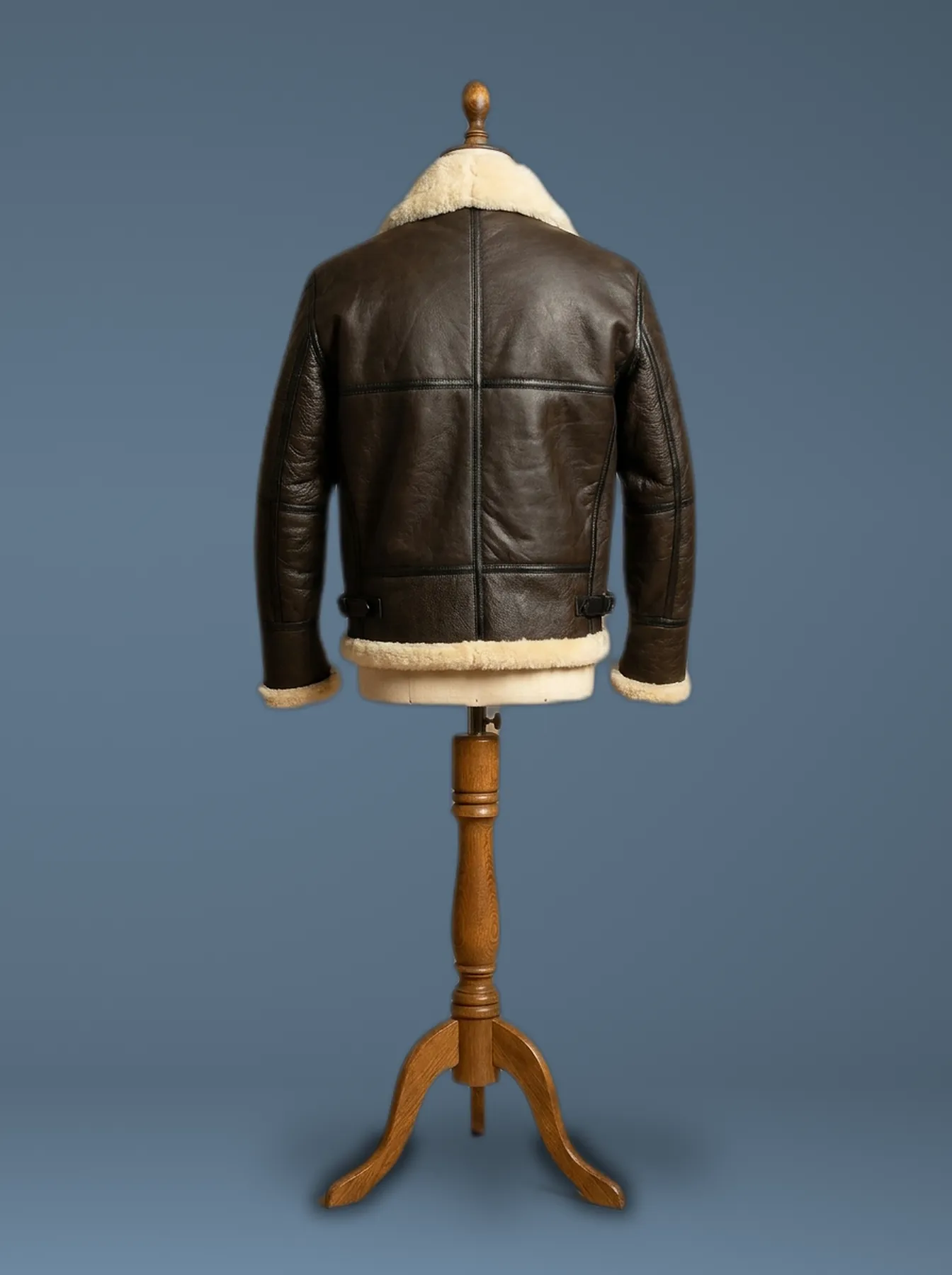 Men’s Aviator Brown Bomber Real Shearling Sheepskin Leather Jacket, back view