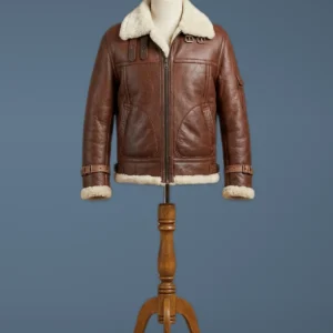 Men’s Aviator RAF B3 Reddish Real Sheepskin Fur Leather Bomber Jacket, front view