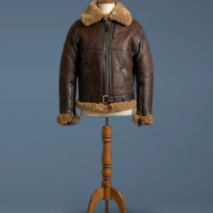 Men’s Aviator RAF B3 Reddish Shaded Sheepskin Fur Leather Bomber Jacket, front view