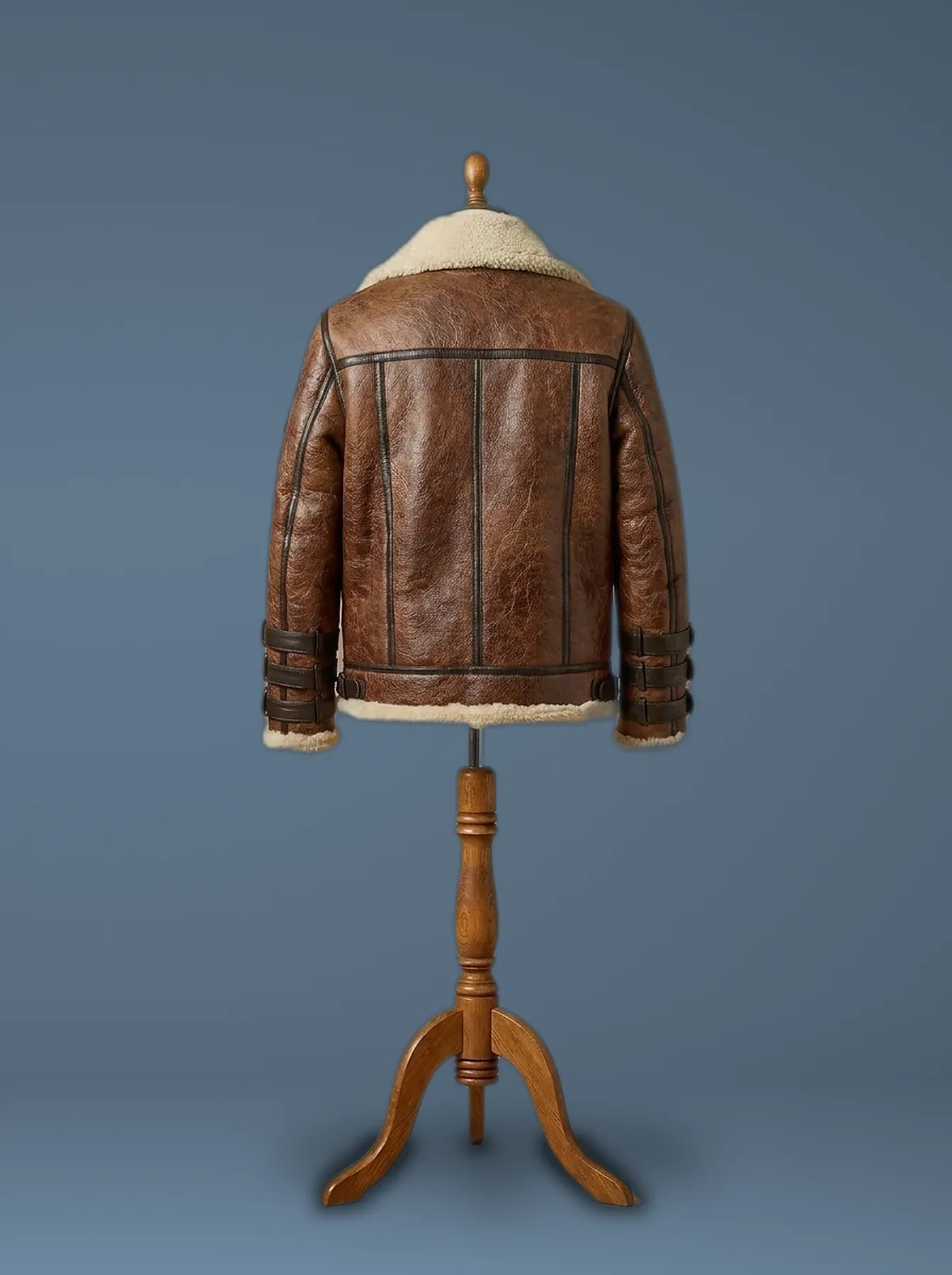 Men’s Aviator RAF B3 Shearling Real Sheepskin Brown Leather Bomber Jacket, back view