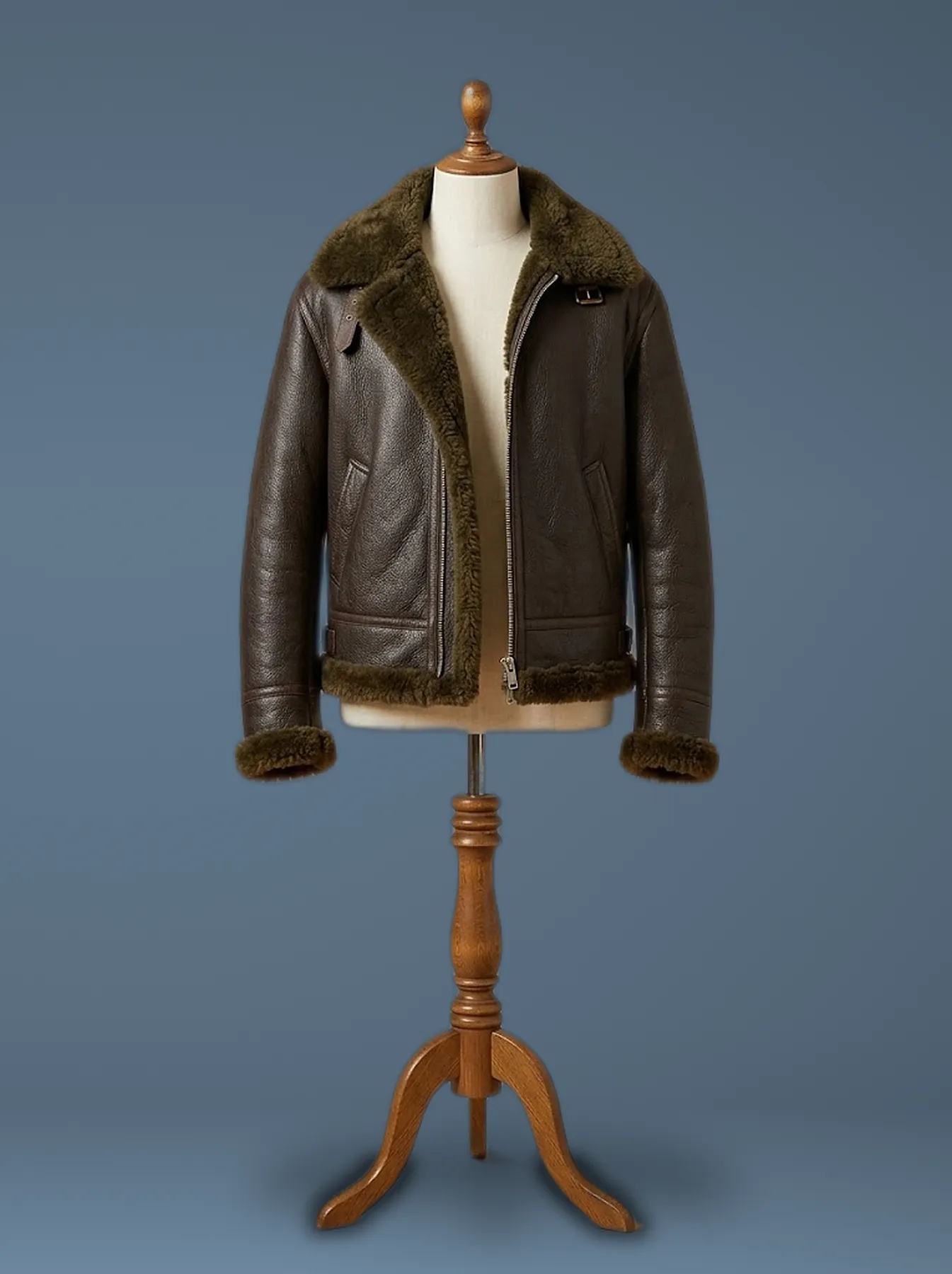 Men’s Aviator RAF B3 Shearling Real Sheepskin Leather Bomber Jacket, front view