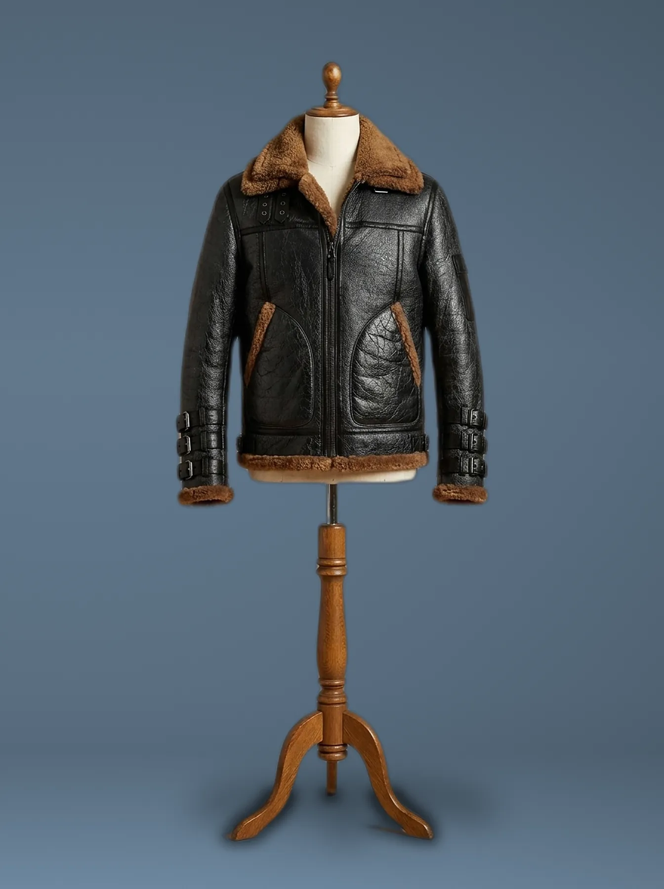 Men’s Aviator RAF B3 Shearling Real Sheepskin Leather Bomber Jacket, front view