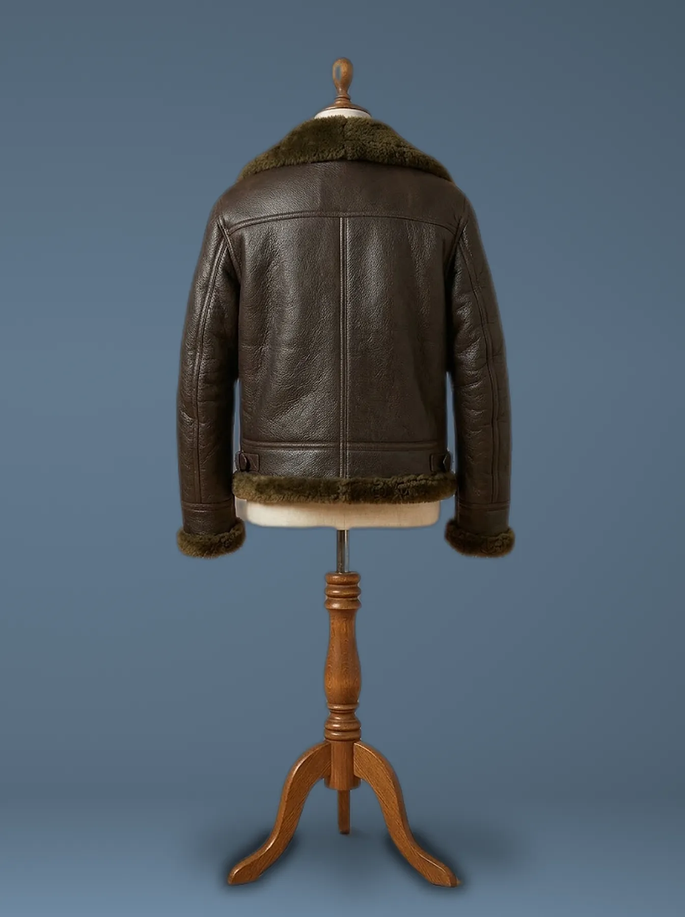 Men’s Aviator RAF B3 Shearling Real Sheepskin Leather Bomber Jacket, back view