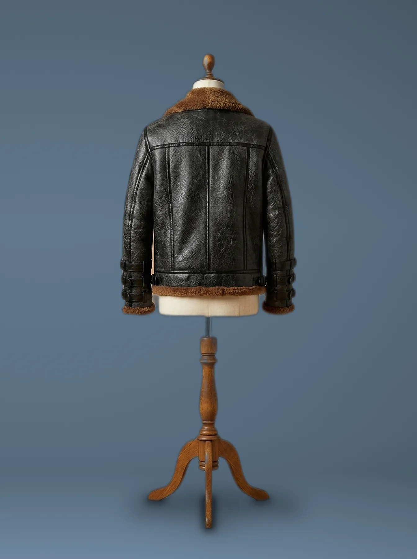 Men’s Aviator RAF B3 Shearling Real Sheepskin Leather Bomber Jacket, back view