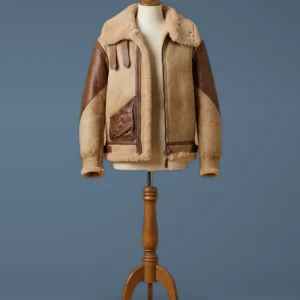 Men’s Aviator USAF Real Sheepskin Shearling Batch Leather Bomber Pilot Jacket, front view