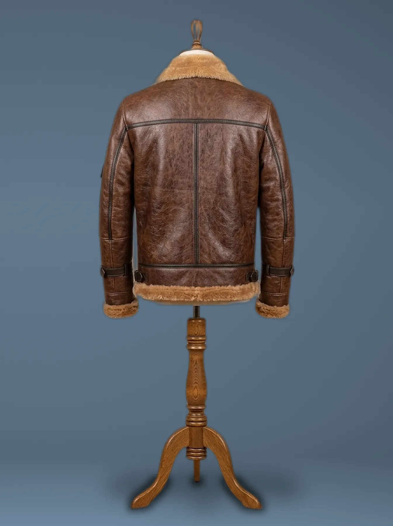 brown sheepskin tan leather jacket back view
