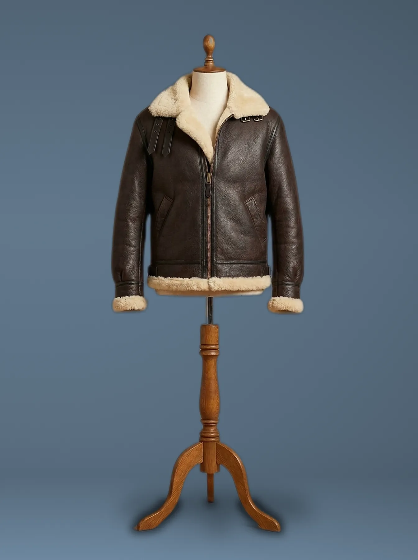Men’s B3 Aviator Real Shearling Black Sheepskin Leather Bomber Jacket, front view