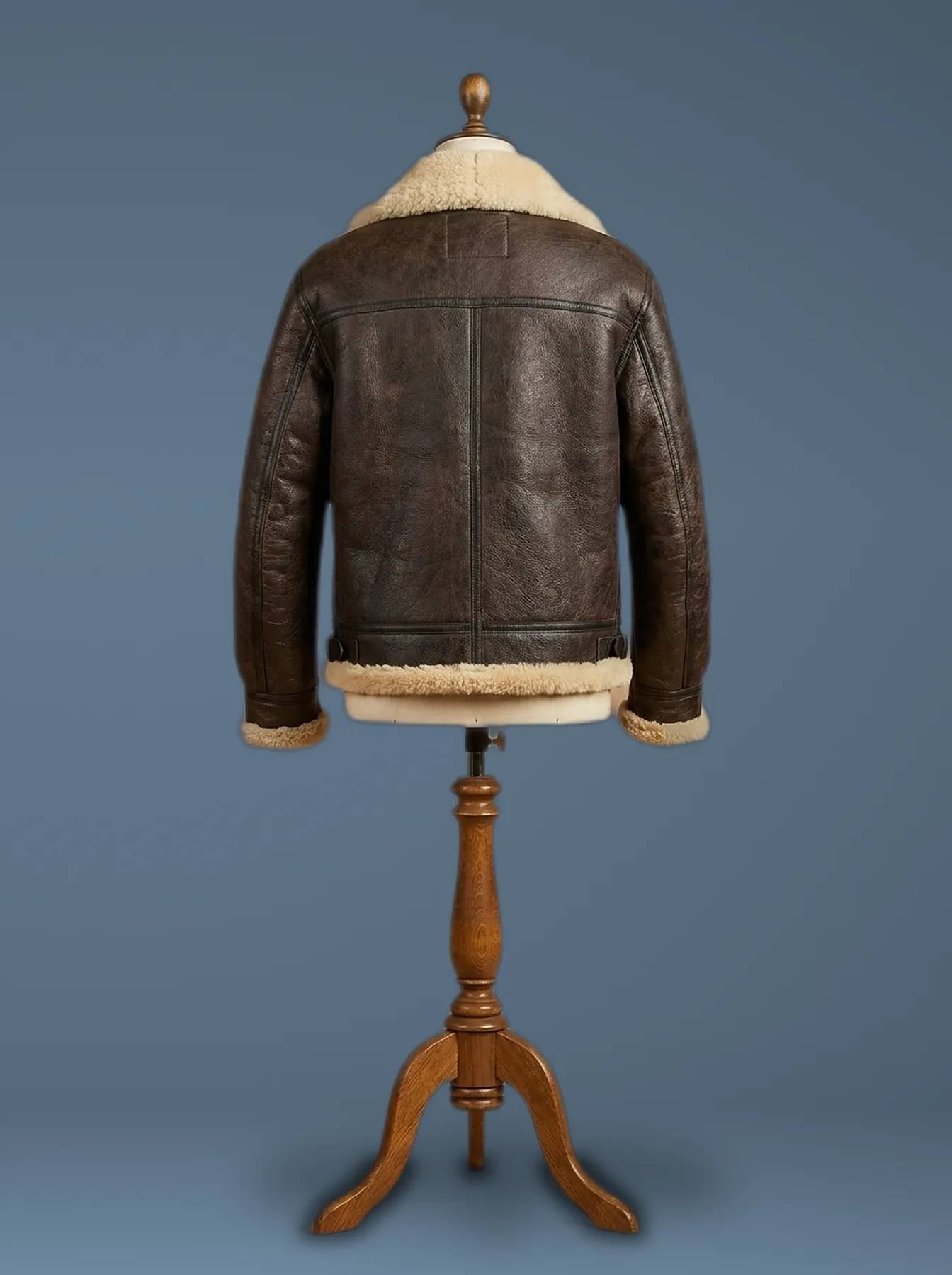 Men’s B3 Aviator Real Shearling Black Sheepskin Leather Bomber Jacket, back view