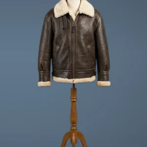Men’s B3 Aviator Real Shearling WWII Brown Sheepskin Leather Bomber Jacket, front view