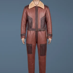 Mens B3 Bomber Aviator Pilot RAF Real Sheepskin Flight Shearling Brown Leather Suit, front view