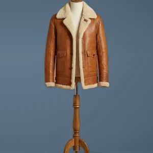 Men’s B3 Bomber Aviator USAF Real Sheepskin Shearling Tan Leather Pilot Jacket, front view