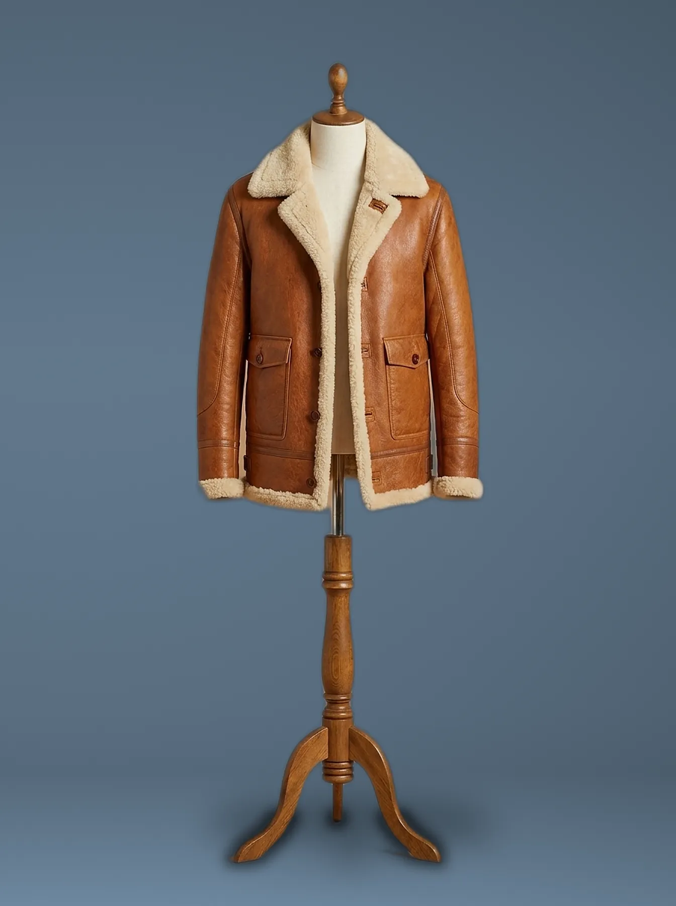 shearling tan leather pilot jacket front view