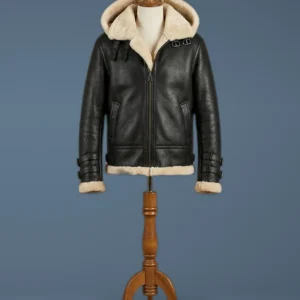 Men’s B3 Bomber Full Fur Removable Hood SheepSkin Leather Jacket, front view