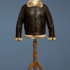 Men’s B3 Bomber Pilot Aviator RAF Real Sheepskin Shearling Brown Leather Jacket, front view