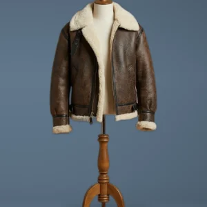 Men’s B3 Bomber RAF Fur Real Sheepskin Shearling Brown Leather Jacket, front view