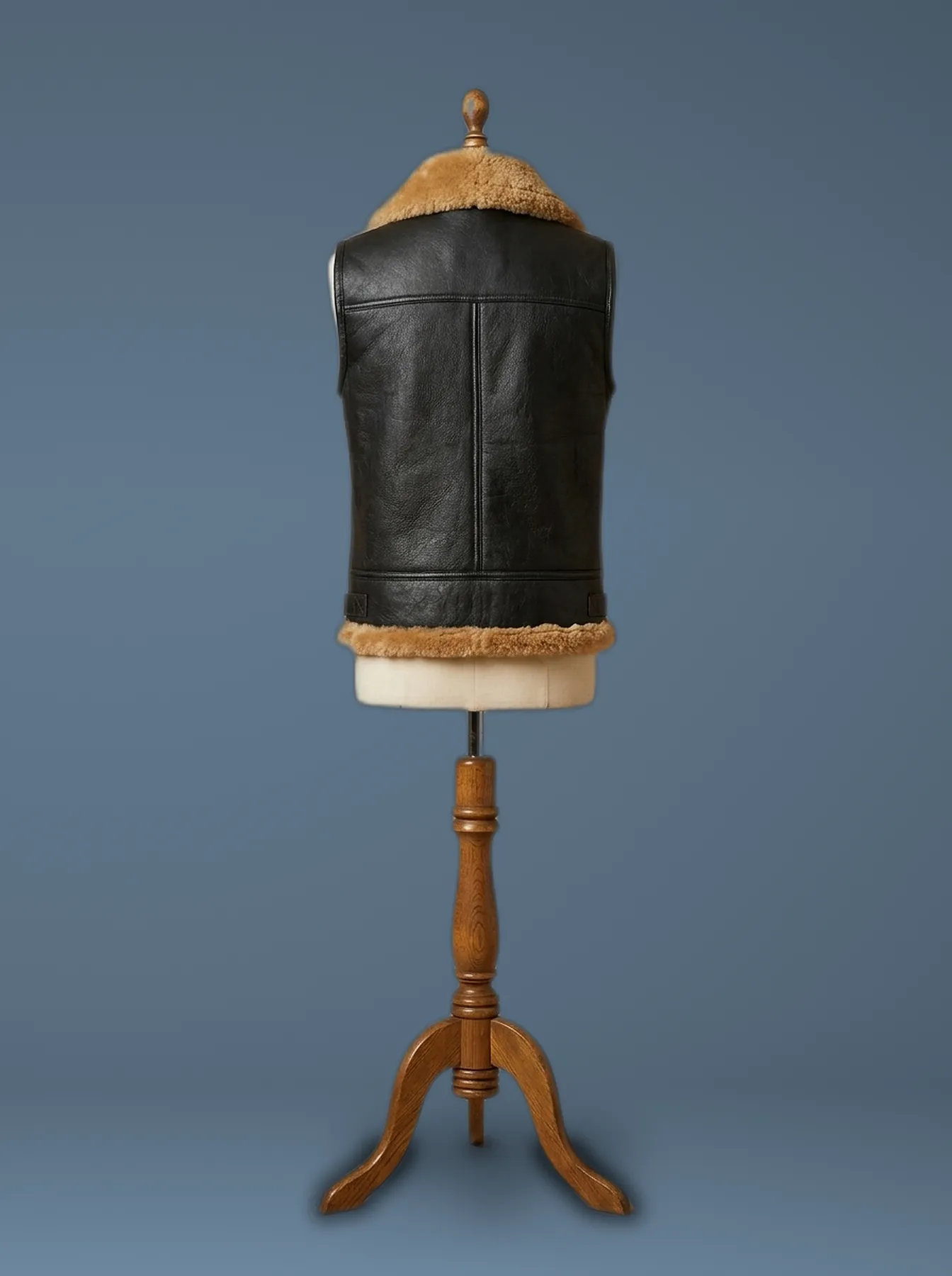 shearling pilot aviator brown leather vest back view