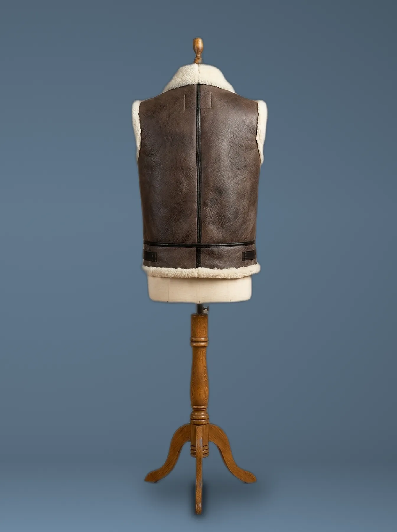 pilot RAF brown leather vest back view