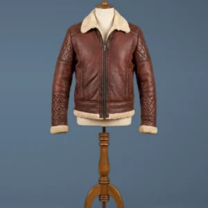 Men’s B3 Bomber Vintage Diamond Quilted Real Sheepskin Sheepskin Leather Jacket, front view