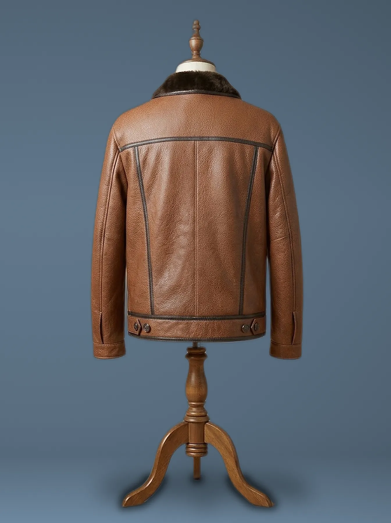 sheepskin shearling tan leather jacket back view