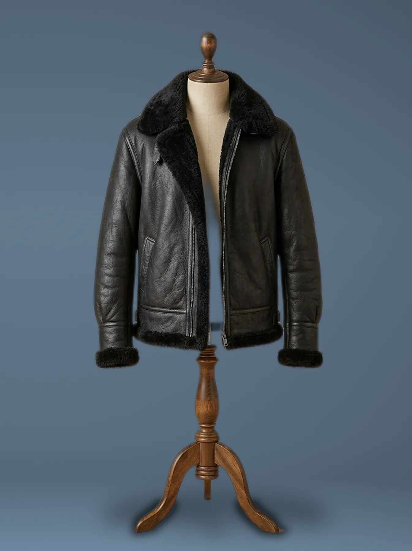sheepskin leather flight bomber jacket front view