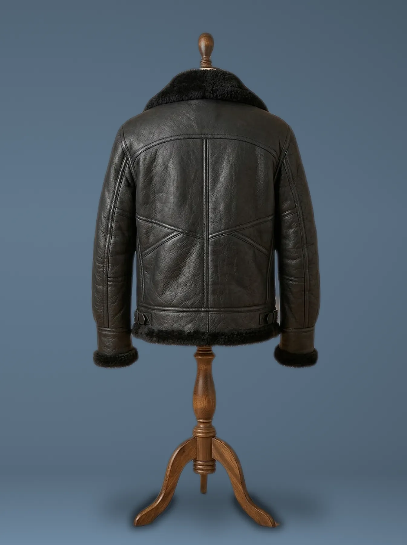 sheepskin leather flight bomber jacket back view