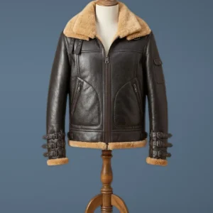 Men’s B6 Aviator Bomber Real Sheepskin Brown Sheepskin Leather Jacket, front view
