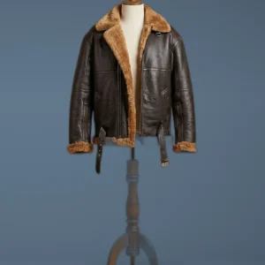 Men’s B6 Bomber Aviator Pilot Real Sheepskin Shearling Brown Leather Jacket, front view