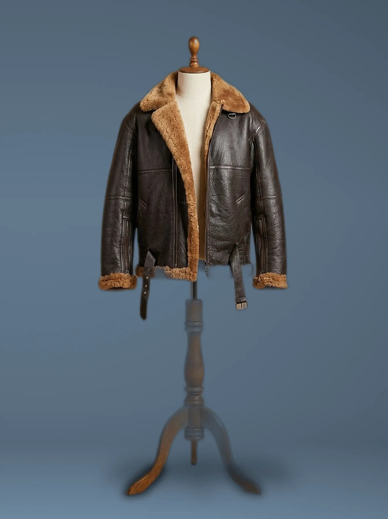 Men’s B6 Bomber Aviator Pilot Real Sheepskin Shearling Brown Leather Jacket, front view