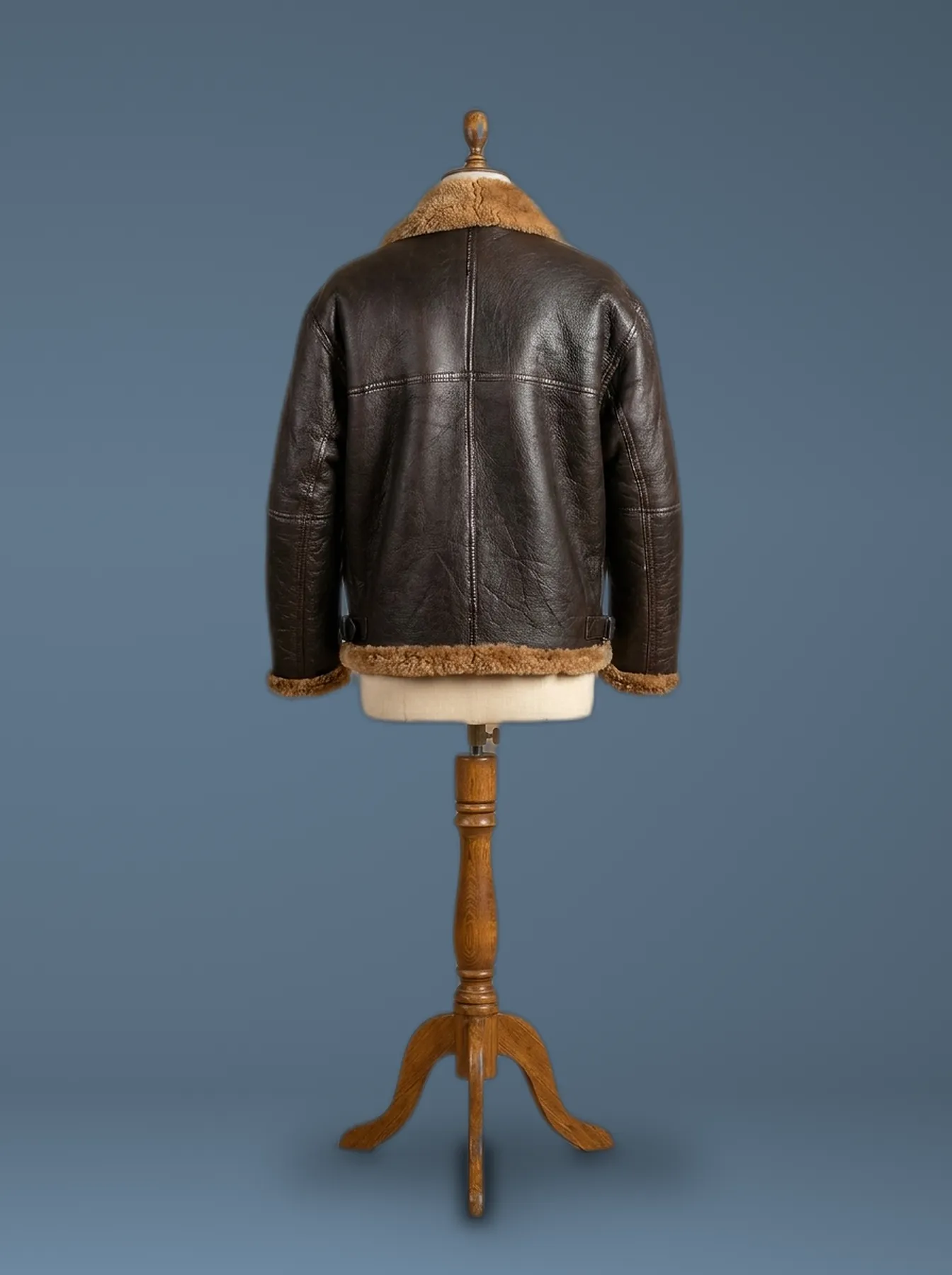 Men’s B6 Bomber Aviator Pilot Real Sheepskin Shearling Brown Leather Jacket, back view