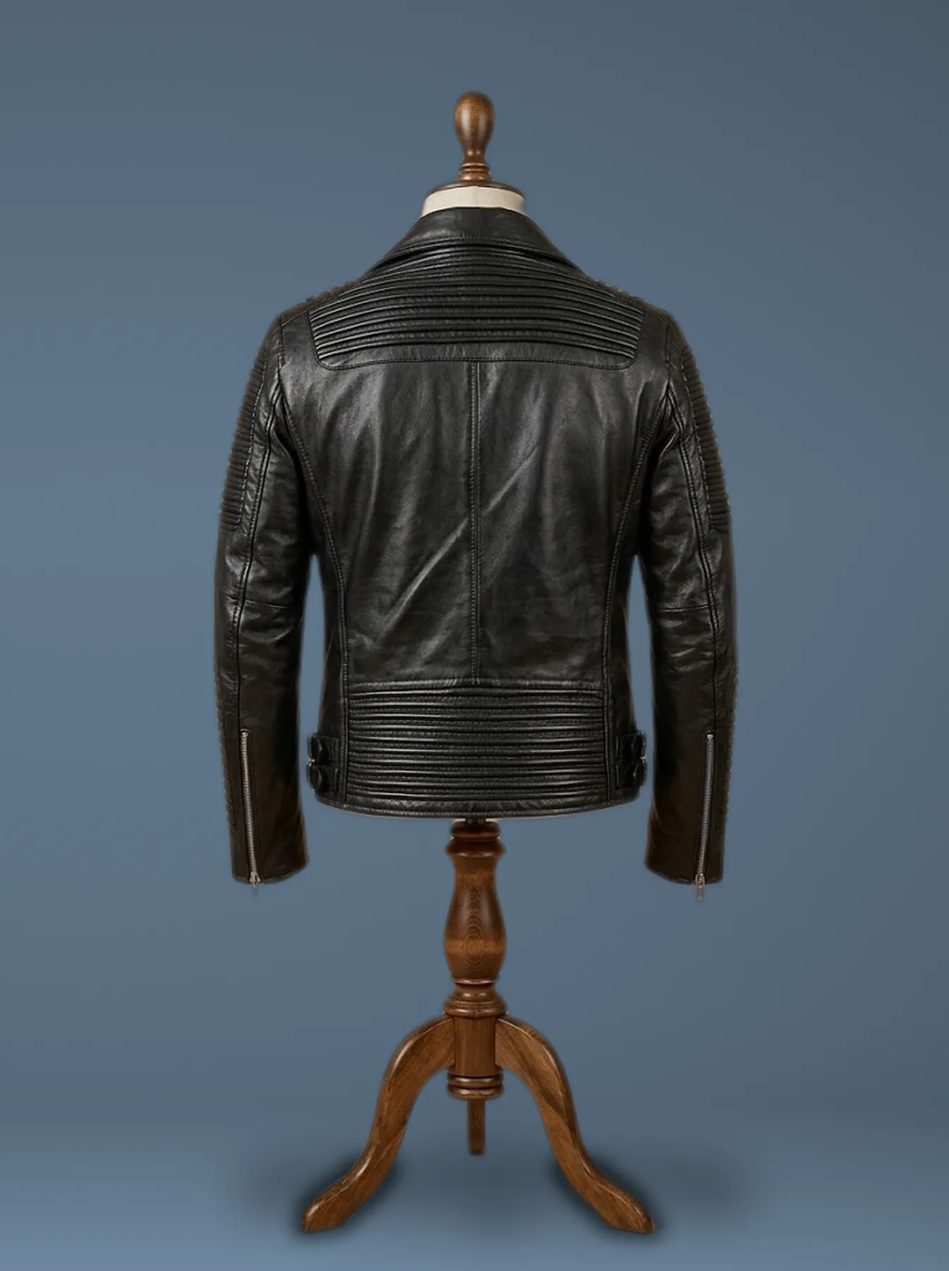 Men’s Biker Cafe Racer Brando Slim Fit Retro Motorcycle Black Leather Jacket, back view