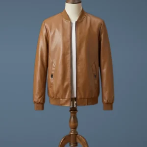 Mens Biker Cafe Racer Vintage Cafe Racer Real Cow Tan Leather Jacket, front view