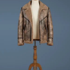Men’s Bomber B3 Pilot Aviator Real Sheepskin Shearling Brown Leather Jacket, front view