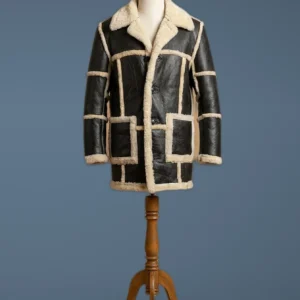 Men’s Bomber Malbro WWII Pilot B6 Shearling Sheepskin Black Leather Jacket Coat, front view