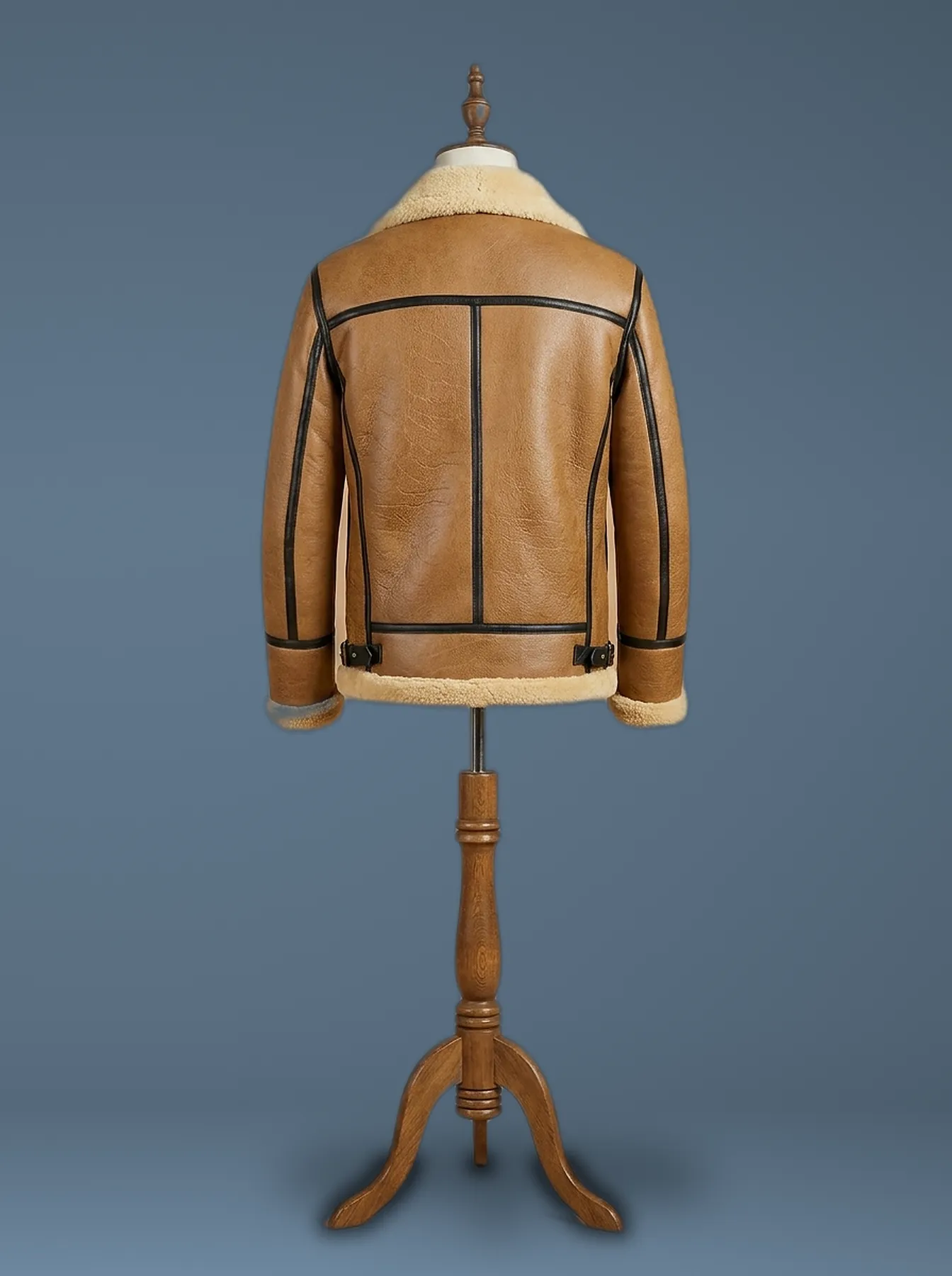Men’s Bomber Pilot Aviator RAF Real Sheepskin Shearling Brown Leather Jacket, back view