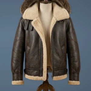 Men’s Brown B3 RAF Flight Bomber Aviator Real Sheepskin Shearling Leather Jacket, front view