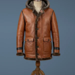 Men’s Brown RAF B3 Bomber Flight Aviator Real Fur Shearling Real Leather Jacket, front view