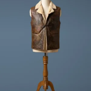 Men’s Clint Eastwood the Man with No Name Real Sheepskin Shearling Leather Vest, front view