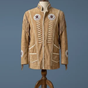 Men’s Cowboy Jacket Western Style Fringed Suede Leather Coat, front view