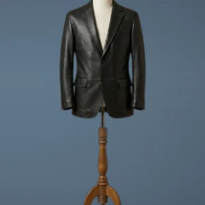 Men’s Genuine Real Leather Blazer Two Button Slim Fit Coat, front view