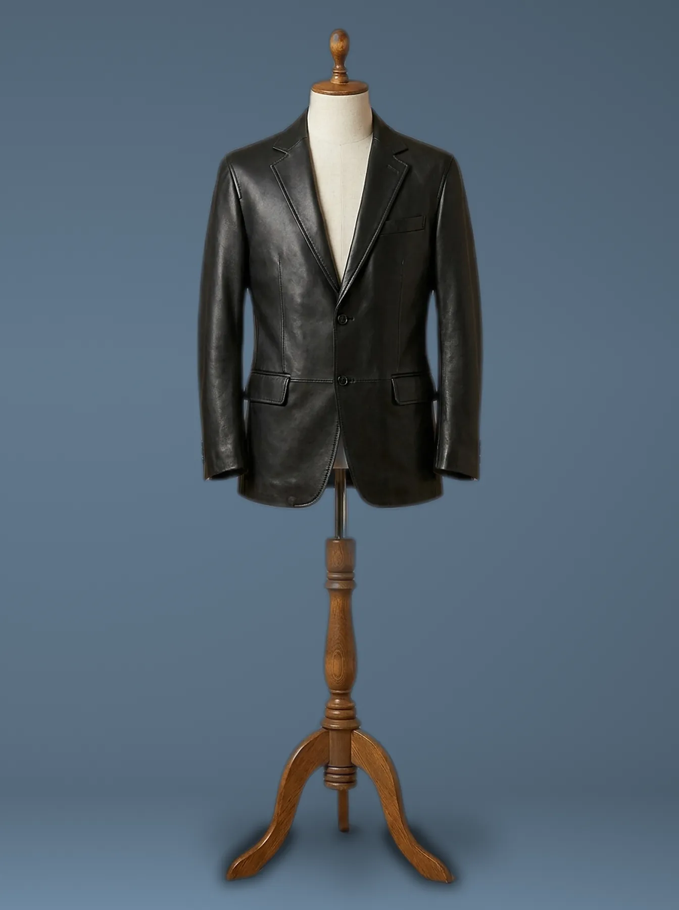 Men’s Genuine Real Leather Blazer Two Button Slim Fit Coat, front view