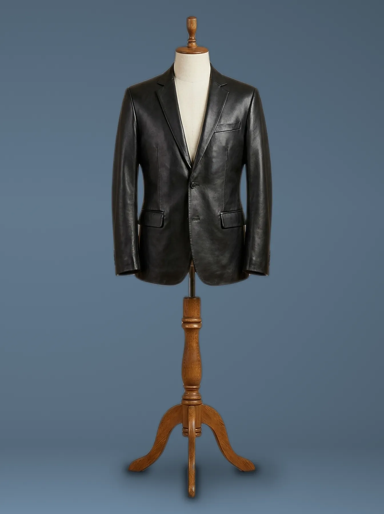 Men’s Genuine Real Leather Blazer Two Button Slim Fit Coat, front view